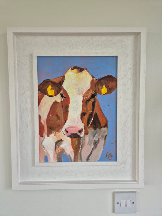 How Now Brown (And White) Cow- Original Oil Painting