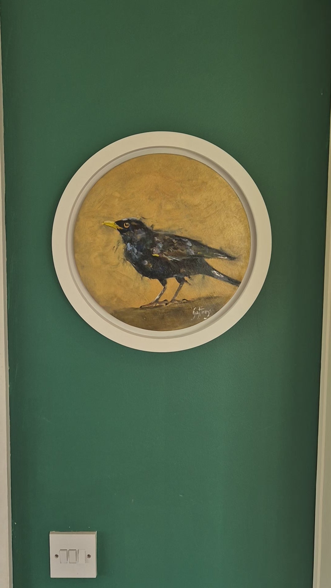 Blackbird- Circular Original Oil Painting