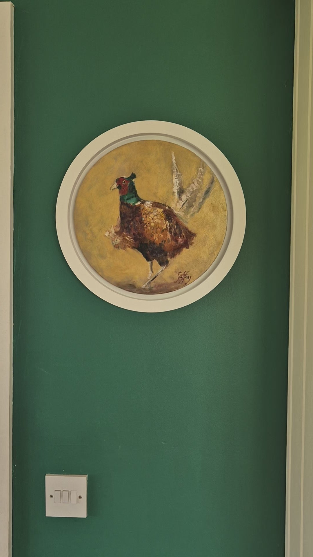 Golden Art - The Prancing Pheasant- Circular Original Oil Painting