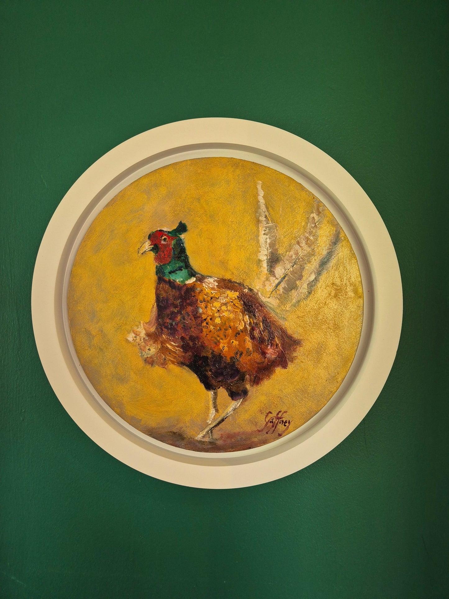 The Prancing Pheasant- Circular Original Oil Painting