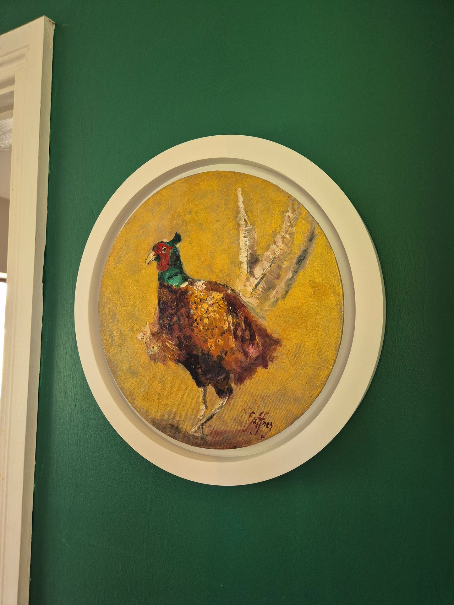 The Prancing Pheasant- Circular Original Oil Painting