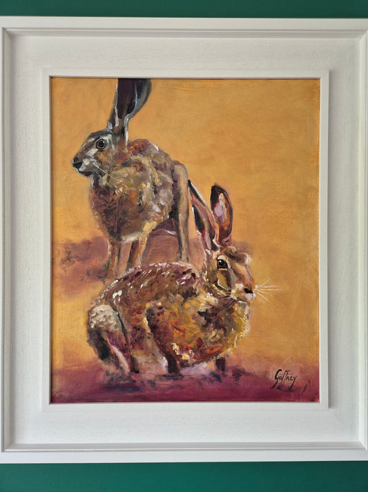 Wildlife Art A Pair of Hares- Original Oil Painting